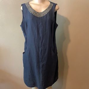 Lina Tomei made in Italy size XL blue Linen dress beaded design pockets